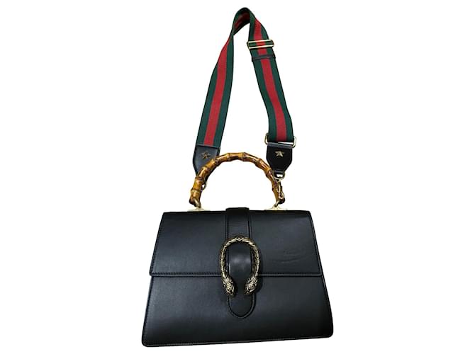 Gucci Medium Dionysus Bamboo Top Handle Bag in Black Leather  ref.993984