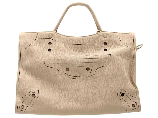 Balenciaga Petit Sac Perforé Blackout City en Cuir Beige  ref.993998