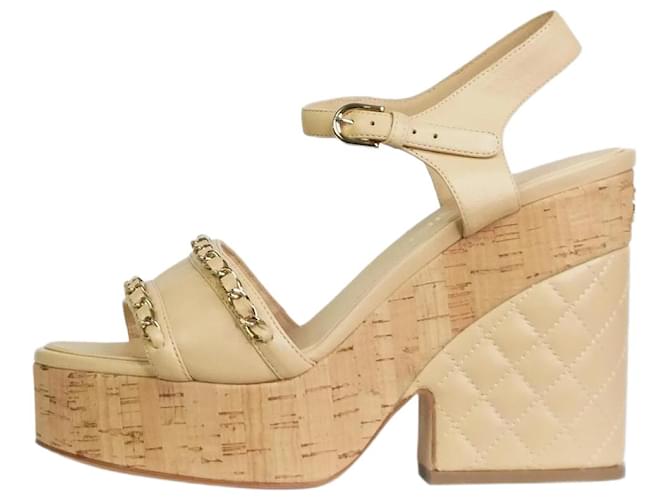Chanel Beige interwoven chain detail diamond quilted wedges - size