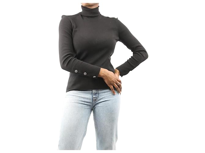 Chanel Suéter preto de lã com gola polo - tamanho FR 42  ref.994057