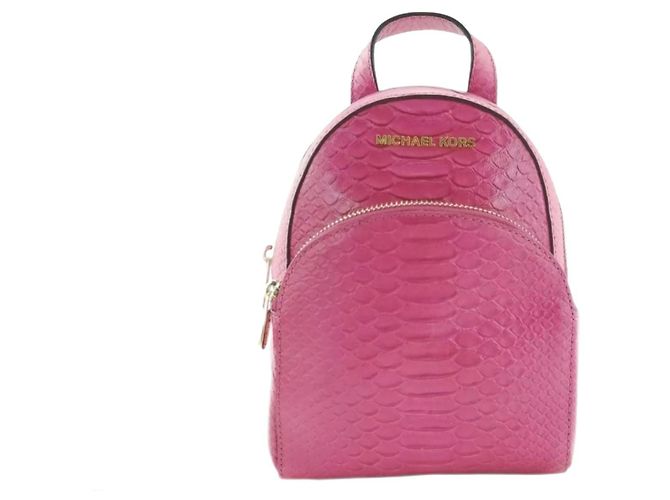 Michael Kors Abbey Backpack Fuchsia Embossed Leather Fuschia