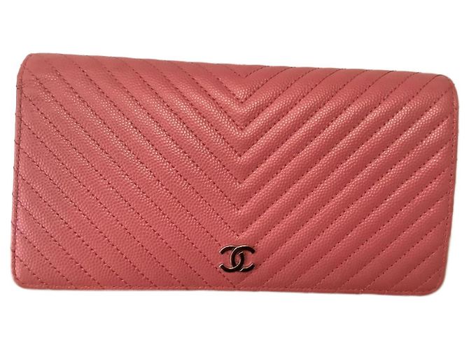 Cartera Chanel Caviar Chevron Rosa de Cuero
