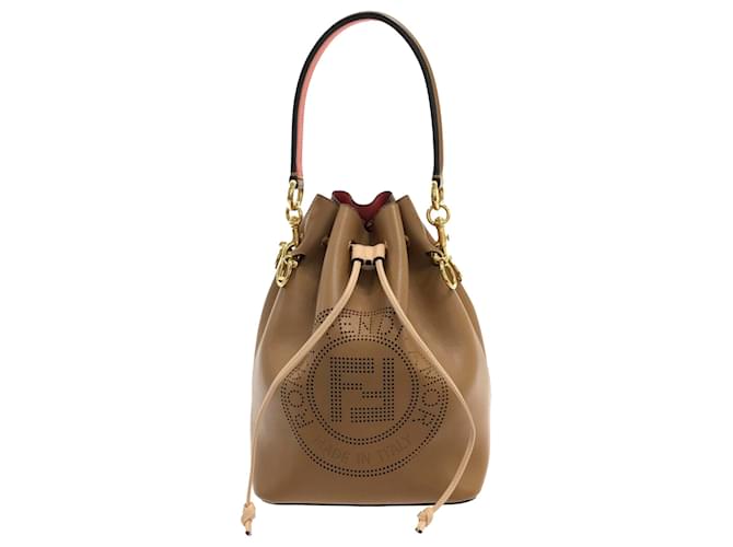 Fendi Brown/Black Zucca Leather Mini Mon Tresor Drawstring Bucket Bag Fendi