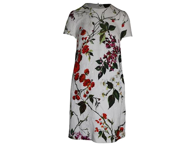 Escada Floral Print Knee-Length Dress in White Cotton  ref.994333