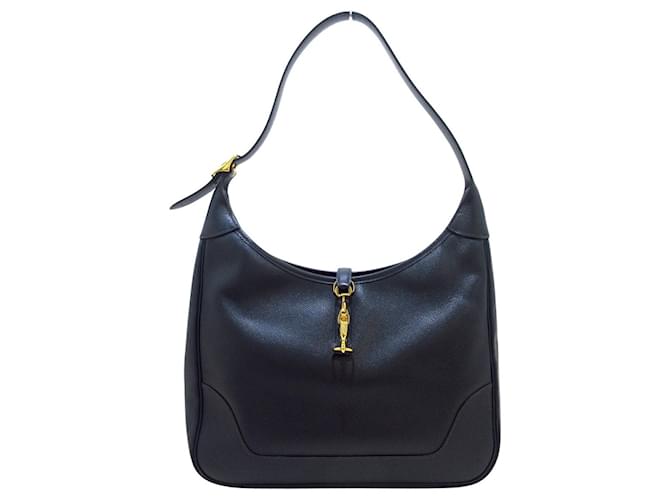 Hermes Fjord Leather Trim II Hobo Bag 31 Black