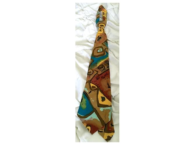 Autre Marque Corbata de seda con estampado abstracto vintage de Alain Delon Multicolor  ref.994767