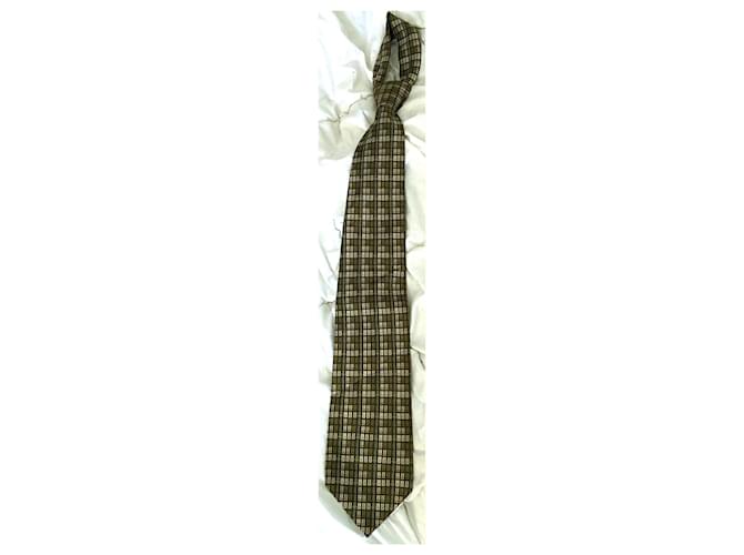 Guy Laroche Paris Cravate Verte à motifs Géométriques Soie Vintage Kaki Vert clair  ref.994772