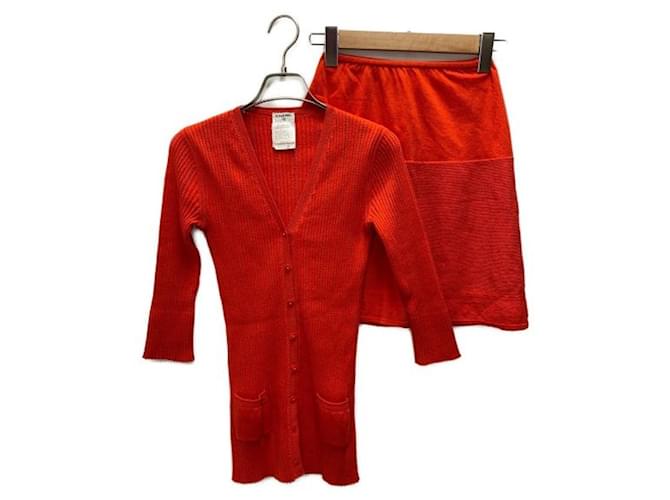 ***Configuration du cardigan côtelé CHANEL Coton Polyester Rouge  ref.995032