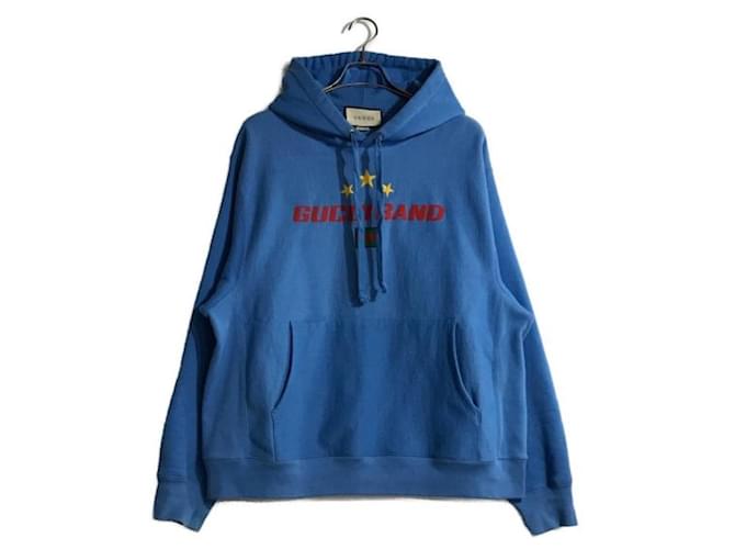 ***GUCCI  GUCCIBAND embroidery hoodie Blue Cotton  ref.995118