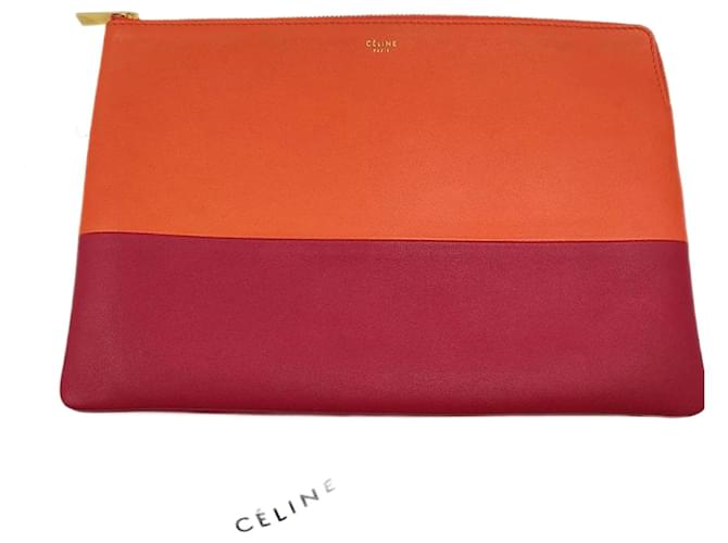 Céline Céline pochette in two-tone orange and burgundy leather Multiple  colors ref.995617 - Joli Closet