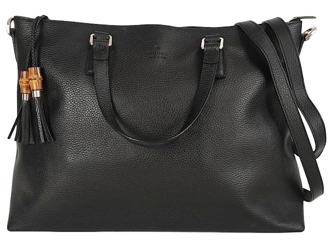 GUCCI Bamboo Shopper Black Leather Tote Bag