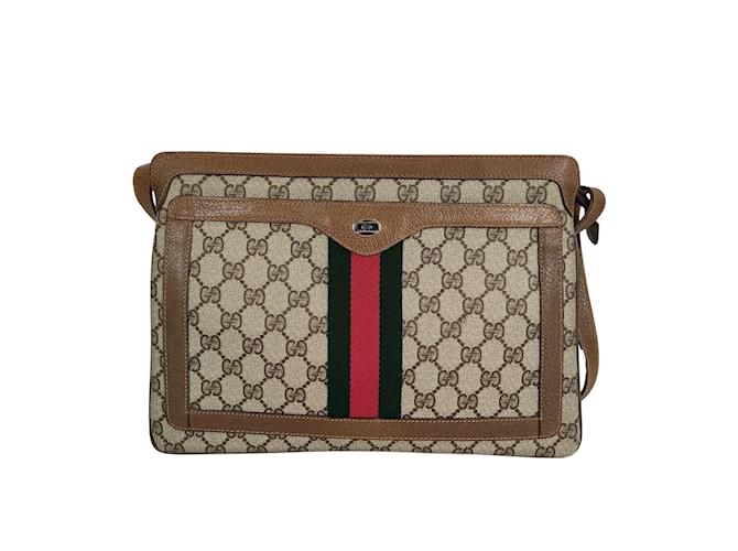 70s Authentic Gucci Medium Suitcase With Brown Stripe Gg Monogram