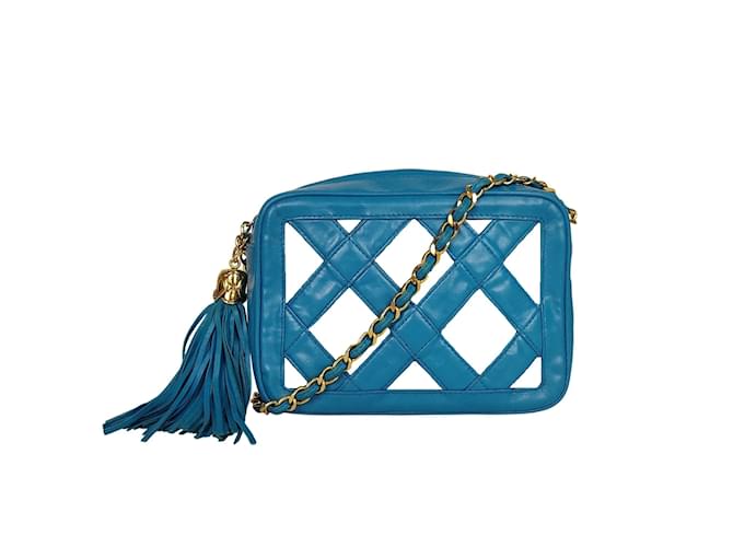 Chanel Chanel Camera shoulder bag in light blue leather and PVC Light brown  ref.995717 - Joli Closet