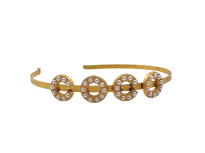 Chanel Chanel vintage hair band in gold and pearls Golden Metal