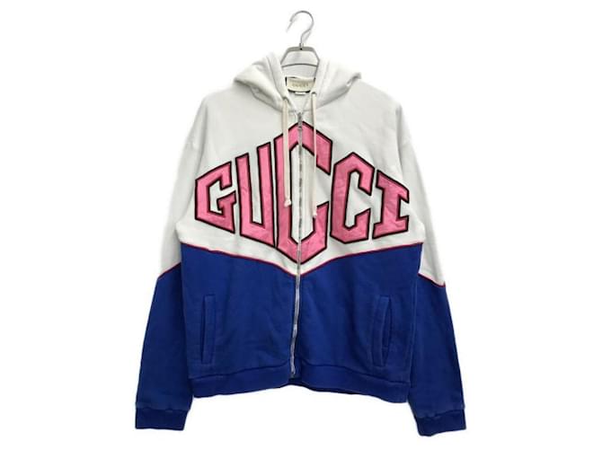 ***GUCCI  front logo zip hoodie White Blue Cotton Polyester Rayon  ref.995858