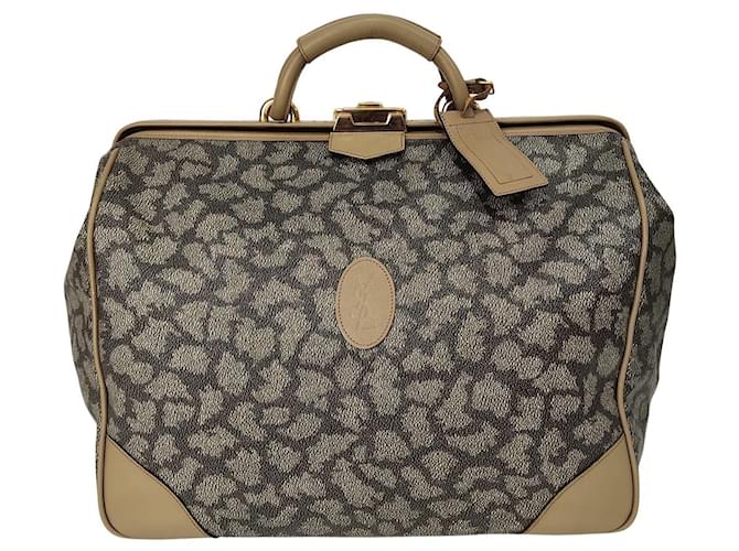 Yves Saint Laurent Vintage Monogram Giraffe Print Gray & Beige 