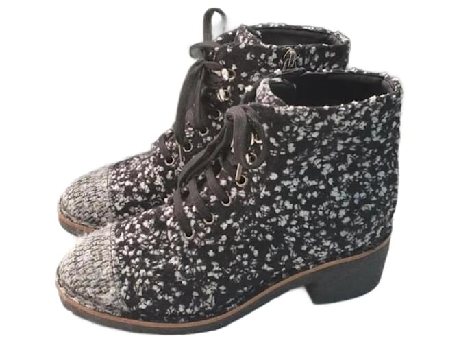 Autre Marque Chanel Tweed Lace Uo Ankle Boots Multiple colors  ref.996252