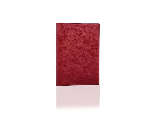 Hermès Hermes Vintage cuero rojo agenda simple cubierta de cuaderno Roja  ref.996275
