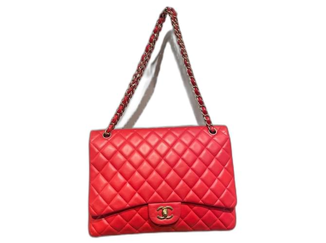 Timeless Chanel Maxi Jumbo Vermelho Couro  ref.996611