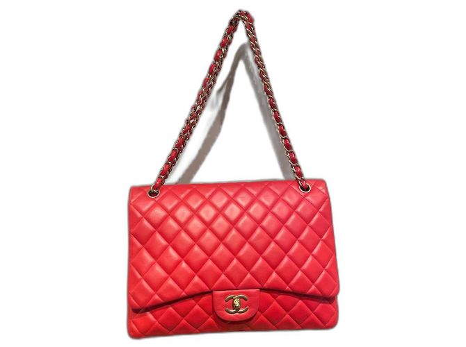 Timeless Chanel Maxi Jumbo Bag Red Smooth Leather