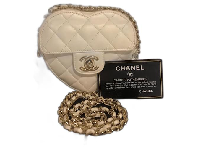 Chanel White Quilted Lambskin Mini CC “In Love” Heart Bag Light Champaign  Gold Hardware
