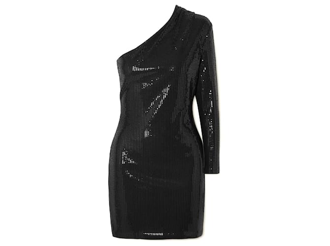 Solace London Zuri one shoulder sequin mini dress Black Rayon  ref.996873