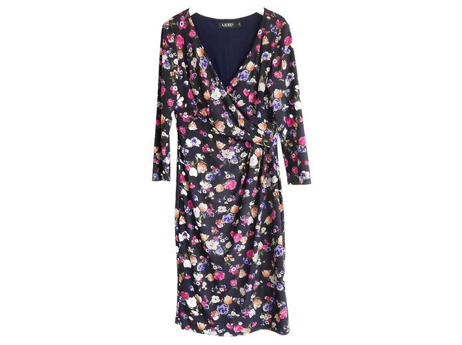 Ralph Lauren Floral Draped Jersey Dress Navy blue