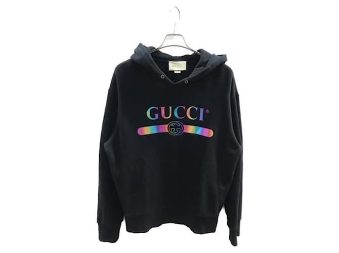 ***GUCCI  rainbow logo sweatshirt hoodie Black Cotton  ref.996893