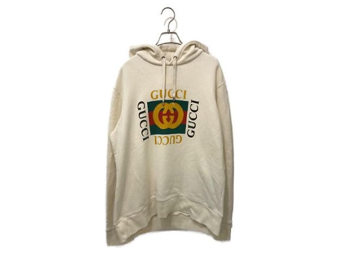 ***GUCCI Vintage verarbeiteter Kapuzenpullover mit altem Logo-Print Beige