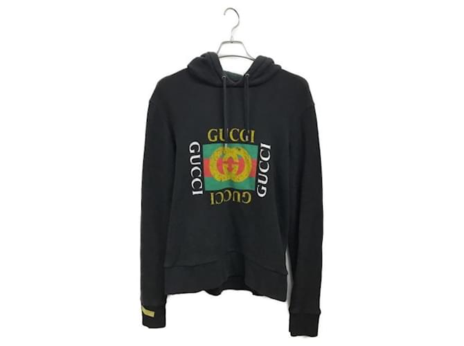 ***GUCCI  logo print hoodie Black Cotton  ref.996901