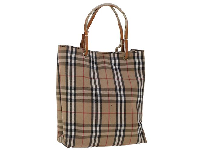BURBERRY Nova Check Bolso de mano Nylon Beige Auth ep1099