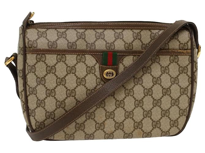 GUCCI GG Canvas Web Sherry Line Shoulder Bag PVC Leather Beige Green Auth 47988 Red  ref.996939