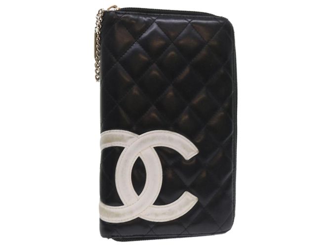 Cartera larga CHANEL Cambon Line Piel de cordero Negro CC Auth th3796