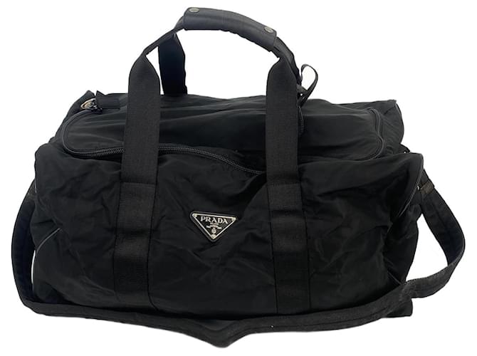 Prada Black Tessuto Nylon Boston Duffle Bag 