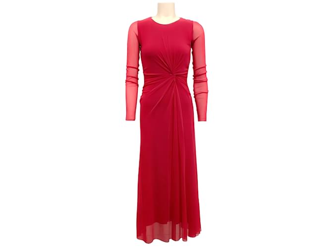 Fuzzi Magenta Long Sleeved Dress with Knot Detail Pink Polyester  ref.997324