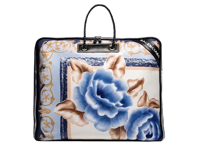 Blanket Balenciaga AJ Floral XL Couverture cabas de voyage Cuir Bleu  ref.997336