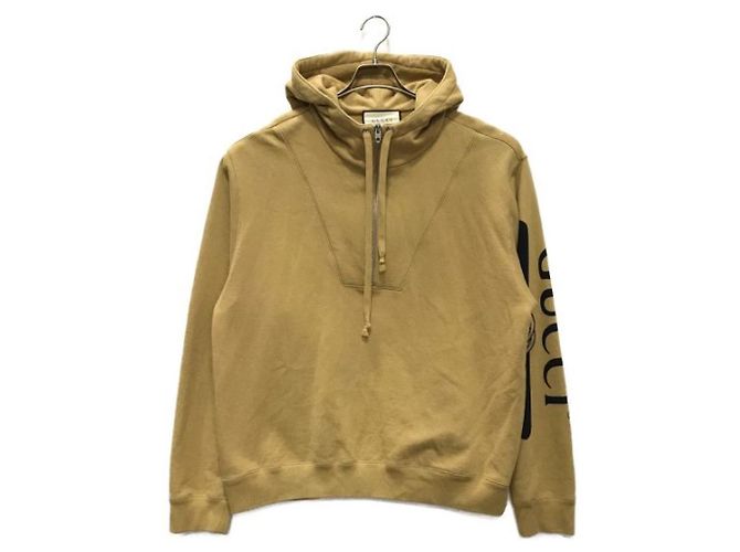 *** Kapuzenpullover mit halbem Reißverschluss und GUCCI-Logoprint Beige