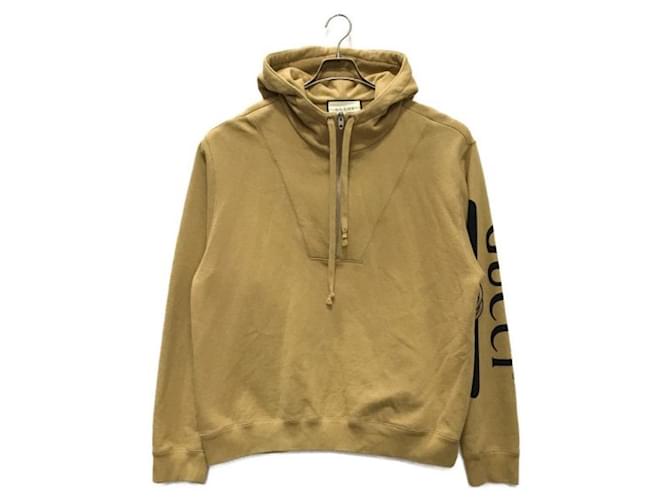 *** GUCCI  Logo print half zip sweatshirt hoodie Beige Cotton  ref.997354