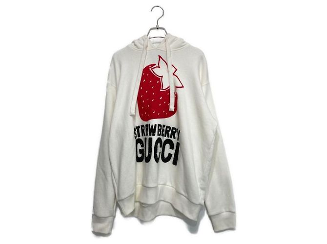 ***GUCCI Pullover-Kapuzenpullover mit Erdbeer-Nietenmuster Weiß