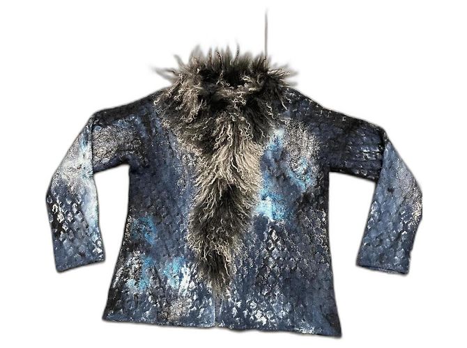 Autre Marque VOR DIR Strickjacke Blau Kaschmir Wolle Pelzkragen