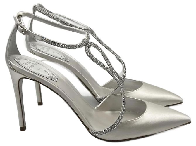 Rene Caovilla Clippy Pumps aus Satin dunkelgrau Anthrazitgrau