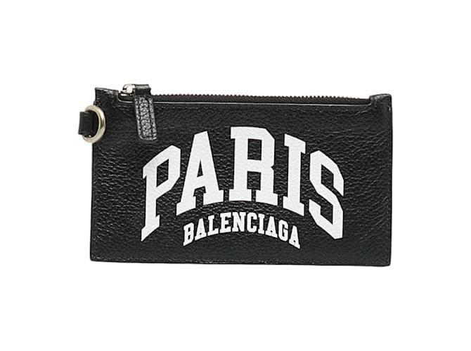Balenciaga Leather Logo Zip Card Holder 594548 Black  ref.997410