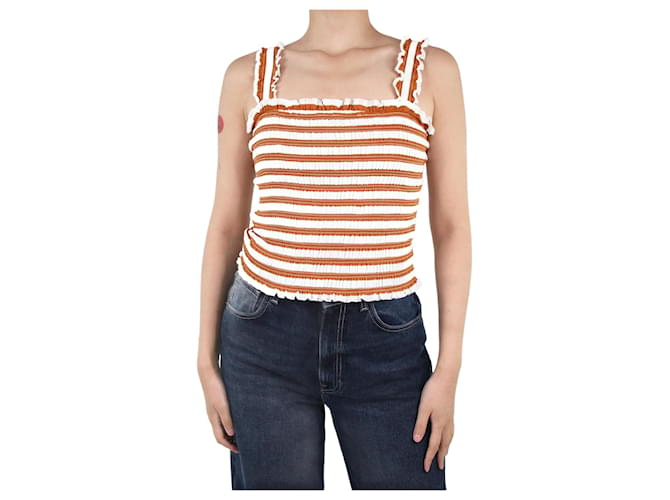 Veronica Beard Brown striped and shirred top - size S Cotton  ref.997530