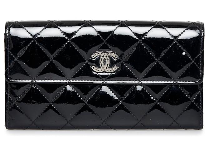 Chanel Black Brilliant Patent Flap Continental Wallet