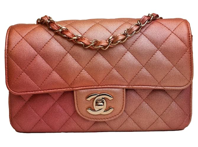 Chanel Pink Mini Classic Lambskin Rectangular Single Flap Leather