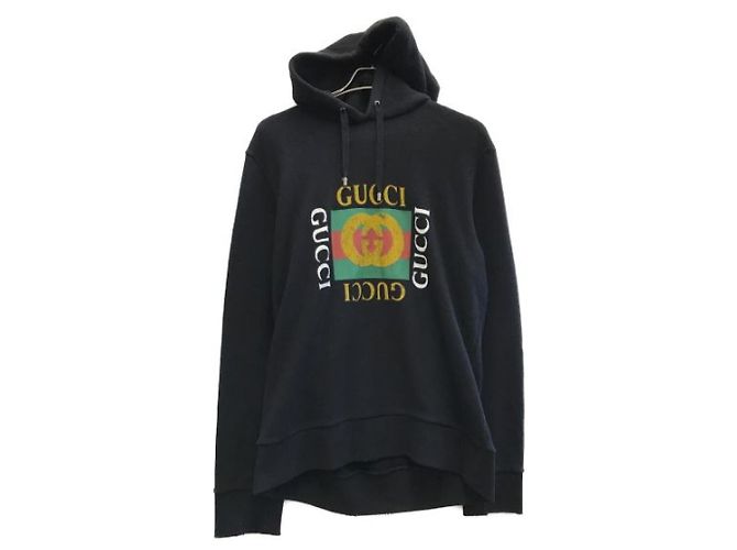 ***GUCCI  Vintage processed old logo print sweatshirt hoodie Black