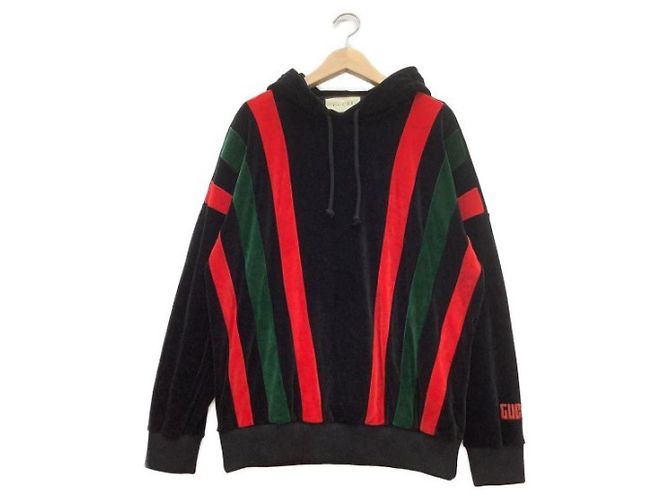 ***GUCCI Velours-Chenille-Pullover-Kapuzenpullover Schwarz Rot