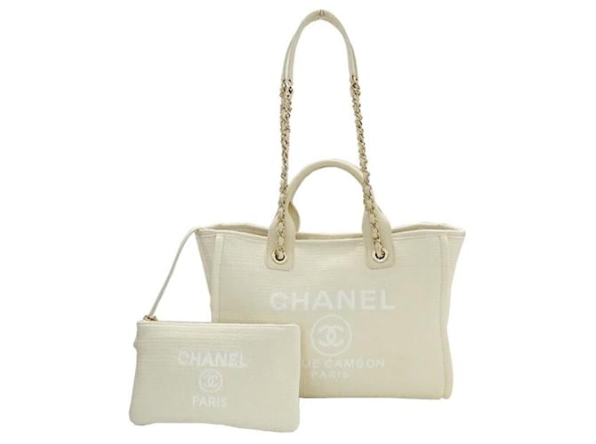 Chanel Deauville Canvas Tote Bag in Beige color