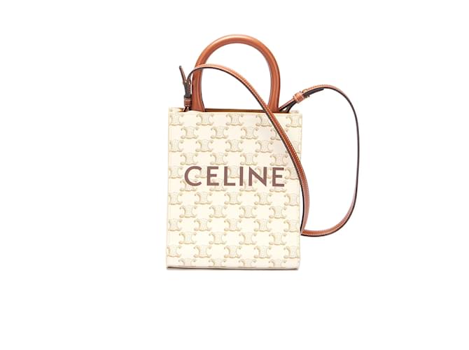 Celine Triomphe Small Vertical Cabas Bag In White