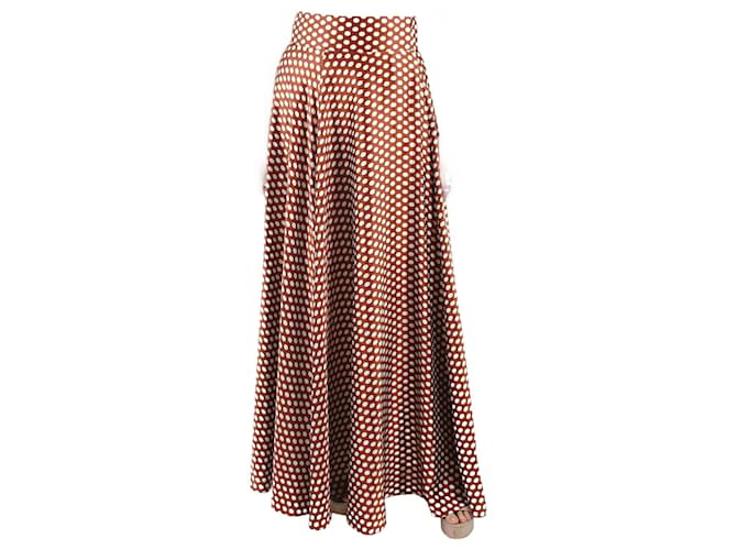 Diane Von Furstenberg Brown polka dots A-line maxi skirt - size UK 10 Silk  ref.997924
